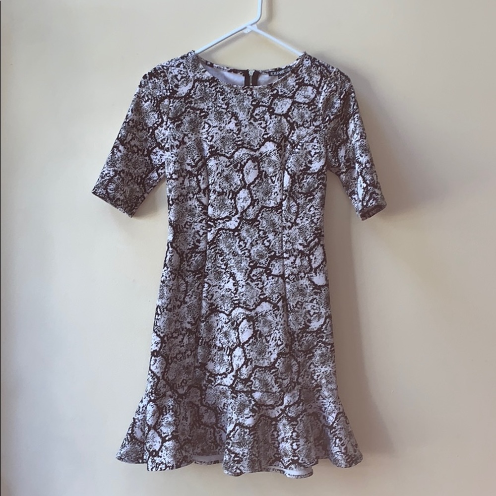 Express Black And White Python Print Ruffle Dress - image 1